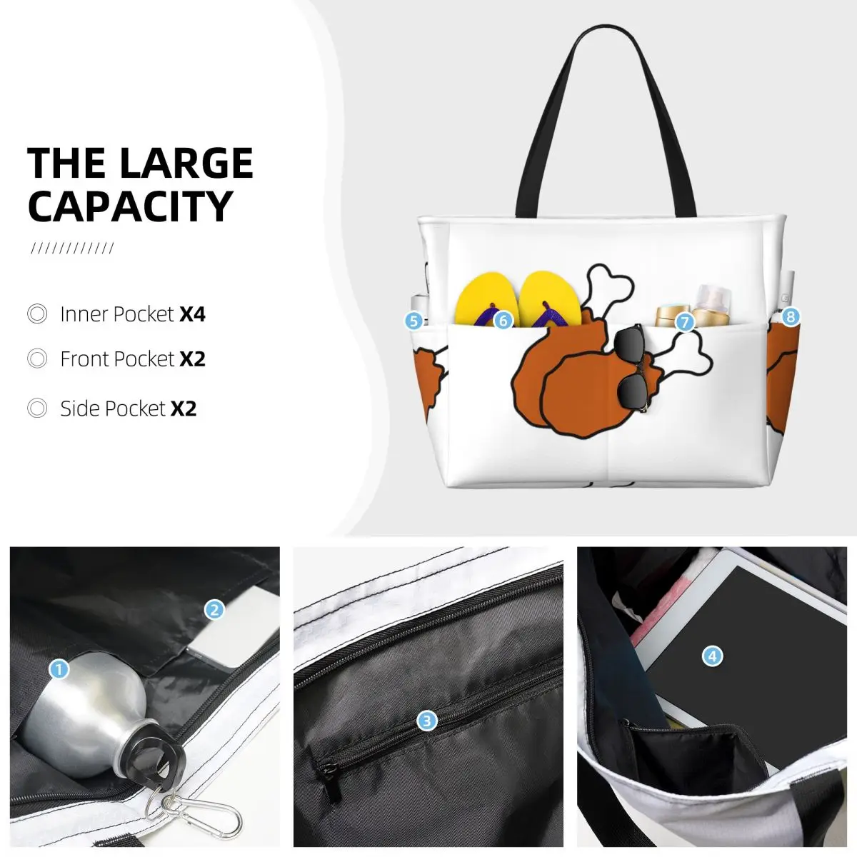 لطيف فرايد تشيكن الساقين حقيبة حمل على الشاطئ حقيبة رياضة رياضة اليوغا واق من المطر كبير حمل حقيبة المرأة حقيبة سفر حقيبة اللياقة البدنية