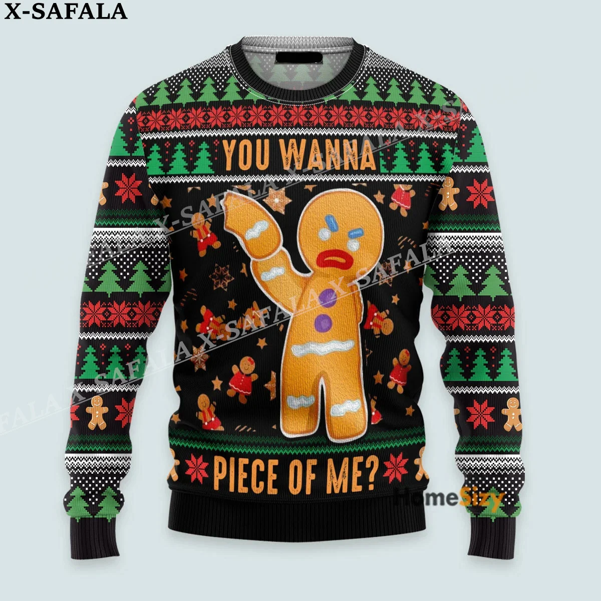 Oh Snap Gingerbread Man Bite Me Ugly Christmas Knit Sweaters Halloween Christmas Gift Jumpers Tops Couple Party Unisex Casual-1