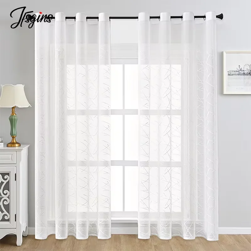White Geometric Living Room Tulle Sheer Curtains for Windows Voile Curtain for Balcony Solid Cortinas Drape Home Decor Customize