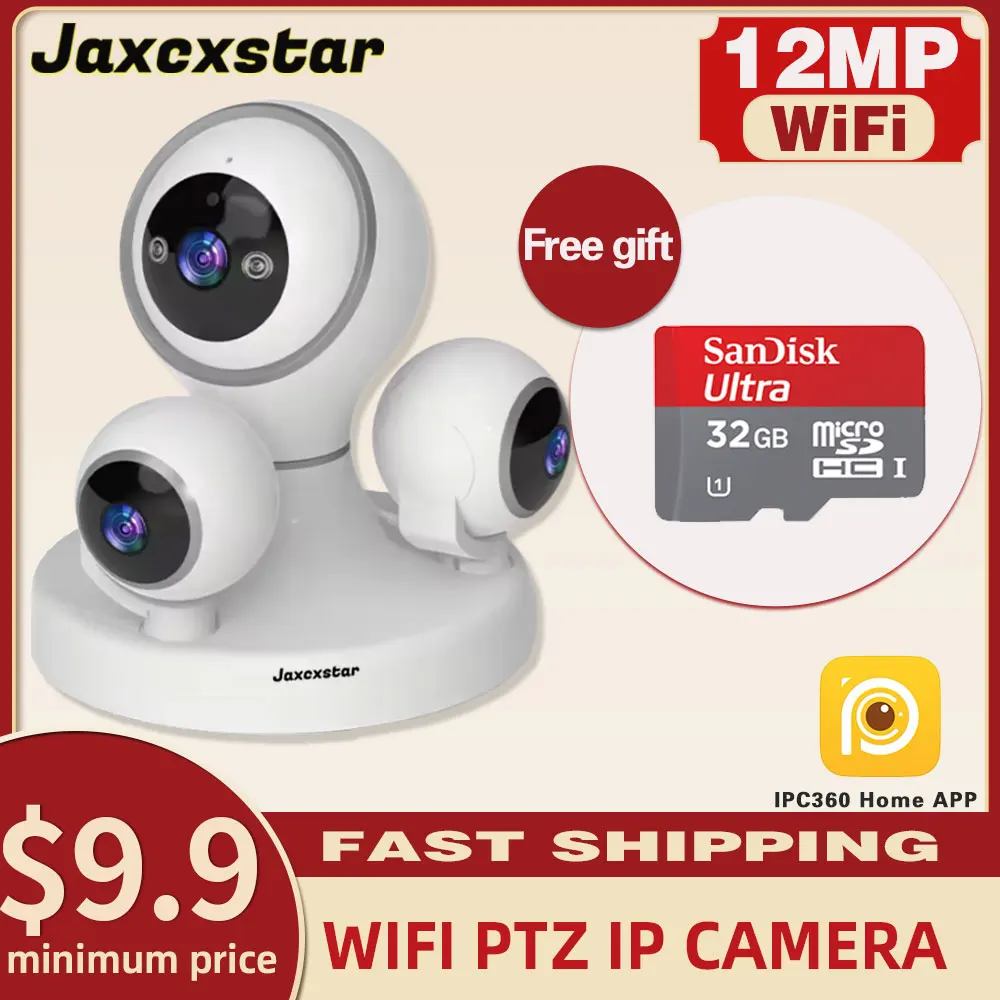 

6K 12MP WiFi PTZ IP Camera Video Monitoring Security Three Lens Three Screen Ai Tracking Indoor Baby Monitor CCTV Camera