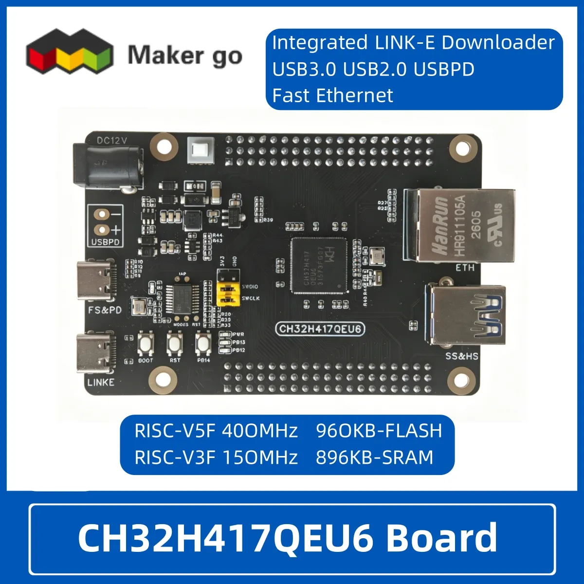 Scheda di Sviluppo CH32H417 CH32H417QEU6 RISC-V Dual Core USB 3.0 Microcontrollore ad Altissima Velocità