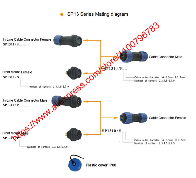 Original Weipu Anschluss SP13 IP68 2 3 4 5 6 7 9 Pin Männlich Weiblich Wasserdichte Kabel Stecker Vorne Montieren buchse SP1310 SP1312 – Detail 1