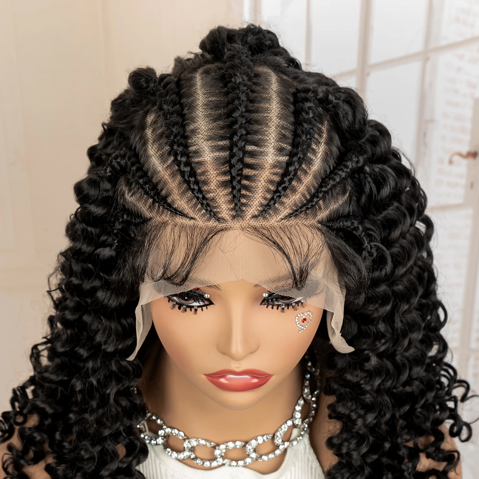 الاصطناعية بوب مجعد الشعر المستعار مع الضفائر 13x6 كامل الدانتيل أمامي 16 بوصة الأفرو مجعد كورنو صندوق شعر مستعار مضفر للنساء السود