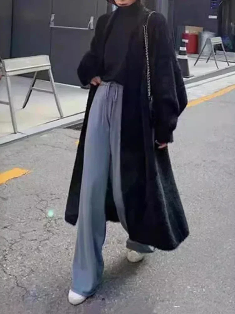 Elegante Vintage Gestrickte Mantel Winter Weiche Lose Jacke Koreanische Casual Herbst Winter Pelz Strickjacke Frauen Einfarbig Lange Pullover