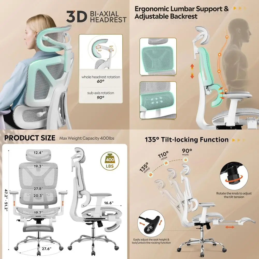 

Эргономичное офисное кресло с высокой спинкой и сетчатой обивкой, с подставкой для ног, усиленное, поворотное, откидное, с поясничной поддержкой, газлифт класса 4, белое