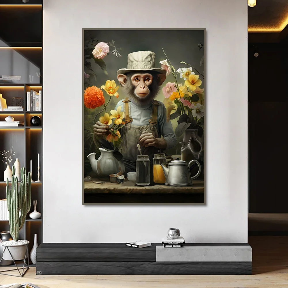 Surrealist Wall Art Personalised Orangutan MonkeyCooking Kitchen Handsome HD Canvas Poster Prints Living Room Bedroom Home De