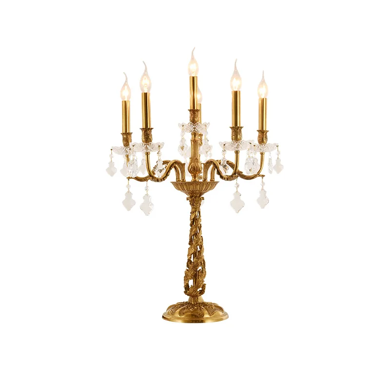 French Gold Brass Crystal Table Lamp Baroque Luxury Decor Bedroom Bedside Living Room Copper Desk Light