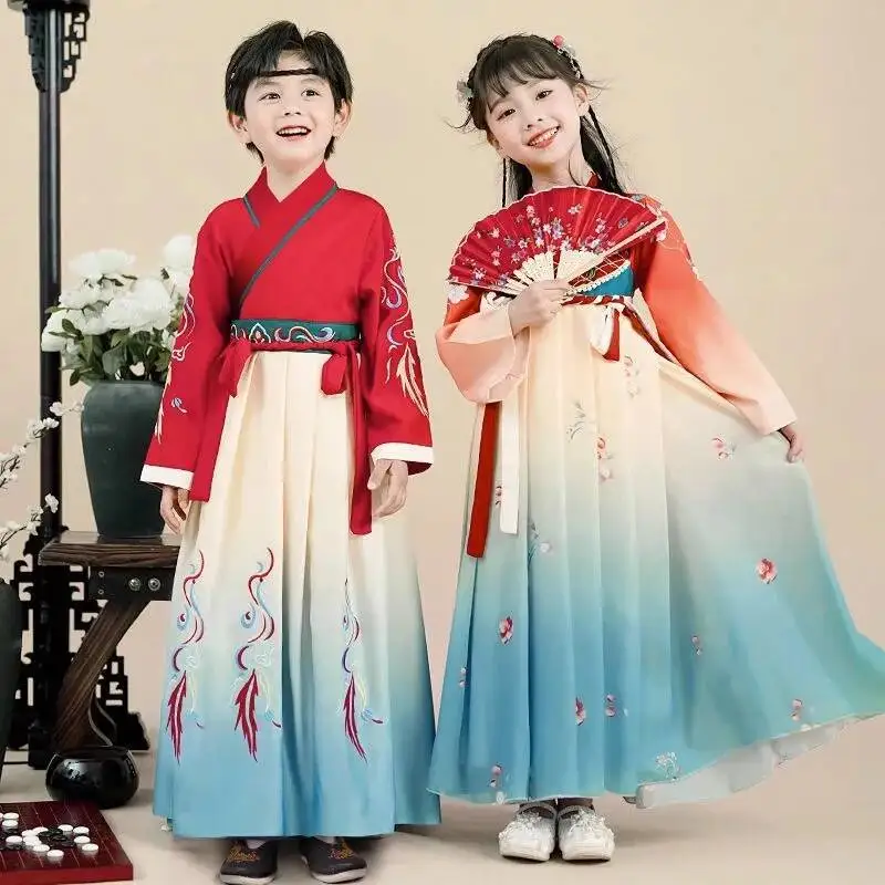 子供用古代衣装漢服男の子女の子宋王朝中国の伝統的な古代詩朗読パフォーマンス衣装