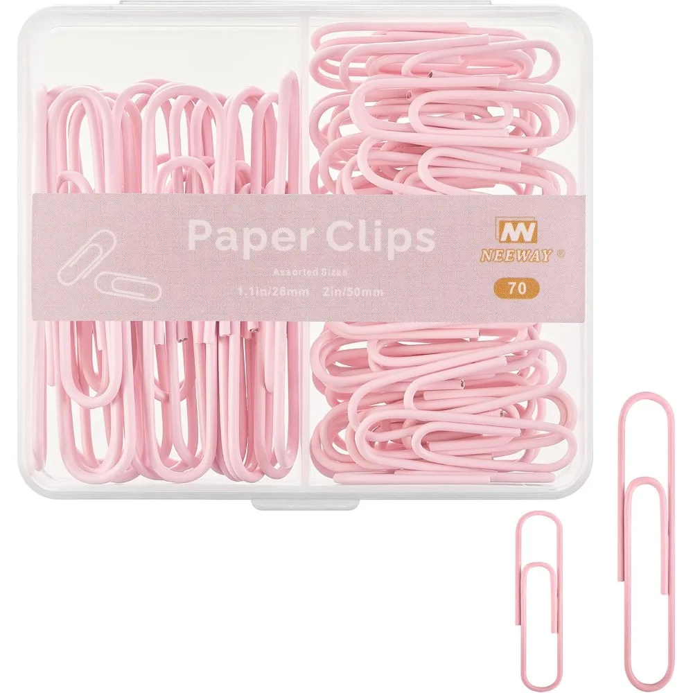 Assorted Sizes Small and Large Light Pink Paper Clips for Office School Supplies 70 Count