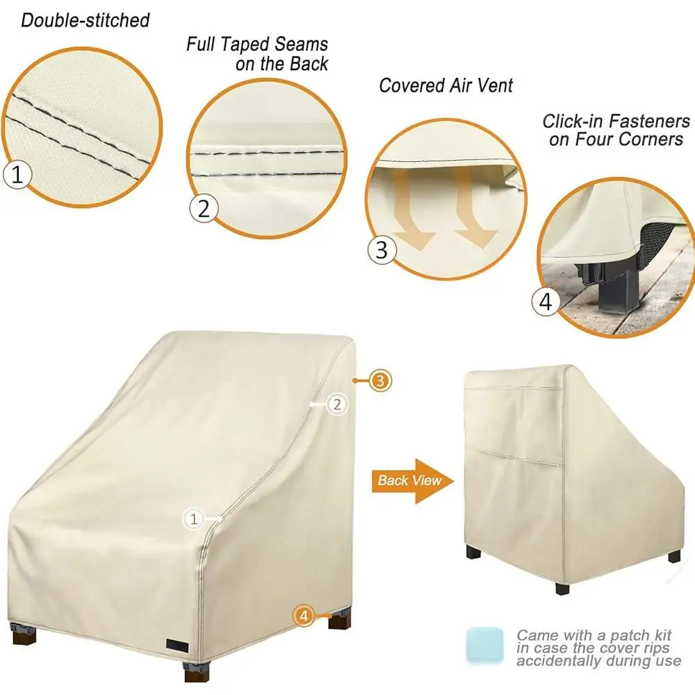 Heavy Duty Waterproof Chair Covers 600D Polyester Outdoor Furniture Cover 2 Pack Rip Resistant Adjustable Straps Ventilation