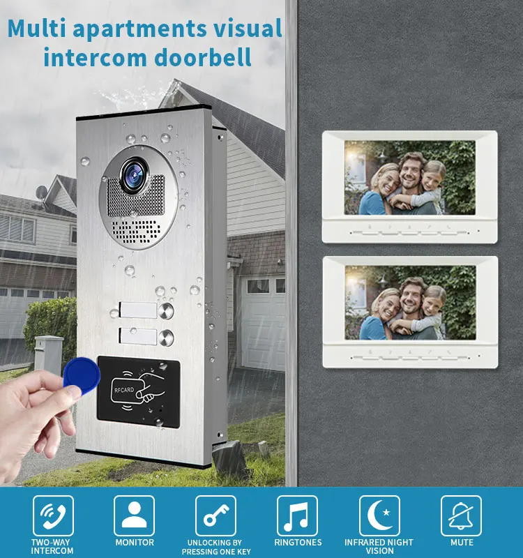 2-12 Units Apartment Doorbell Intercom Camera System RFID Access Control Building Video Door Phone For Home Security