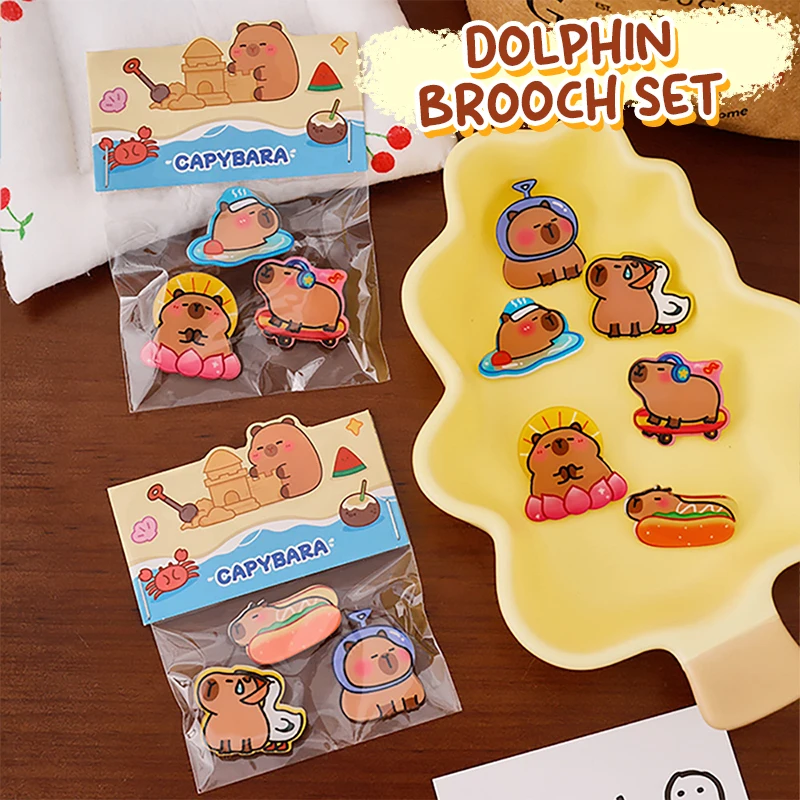 3 قطع أزياء جميلة الحيوانات شارة الملابس حقيبة مجوهرات دبوس لطيف الكرتون كابيبارا بروش مجموعة شارات الديكور مجوهرات اكسسوارات #5