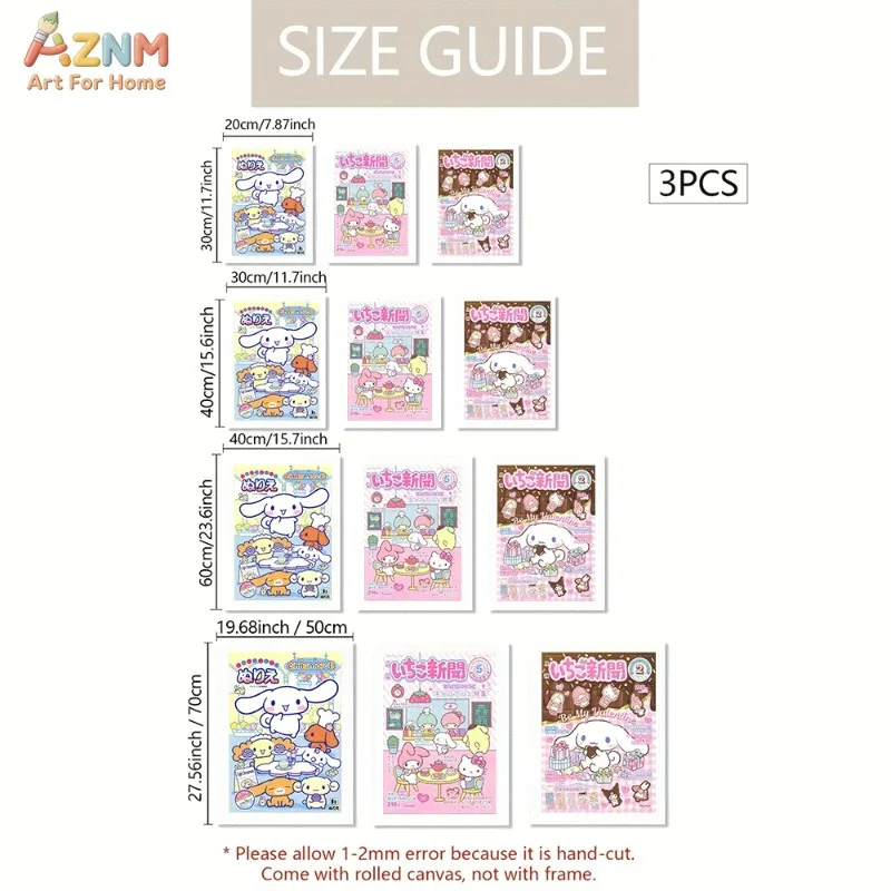 Unframed Sanrio Canvas Wall Art Cinnamoroll Hello Kitty My Melody Cute Cartoon Poster Girls Bedroom Decor Gift For Anime Fan