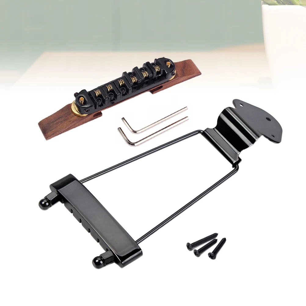 

6 String Jazz Guitar Rosewood Bridge Height Adjustable Metal Tailpiece Black Plated Guitar Parts For Semi Hollow