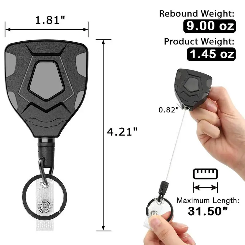 Porta-crachá retrátil com corda de fio de aço, chaveiro resistente, clipe mosquetão elástico, acessórios ao ar livre