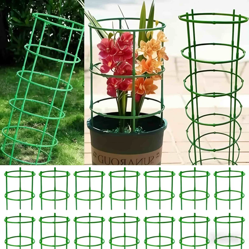 Verstellbarer grün karierter Garten-Kletterpflanzen-Stützring, 5-15 Schichten, 30-90 cm, leicht, langlebig, Pflanzenkletterstütze