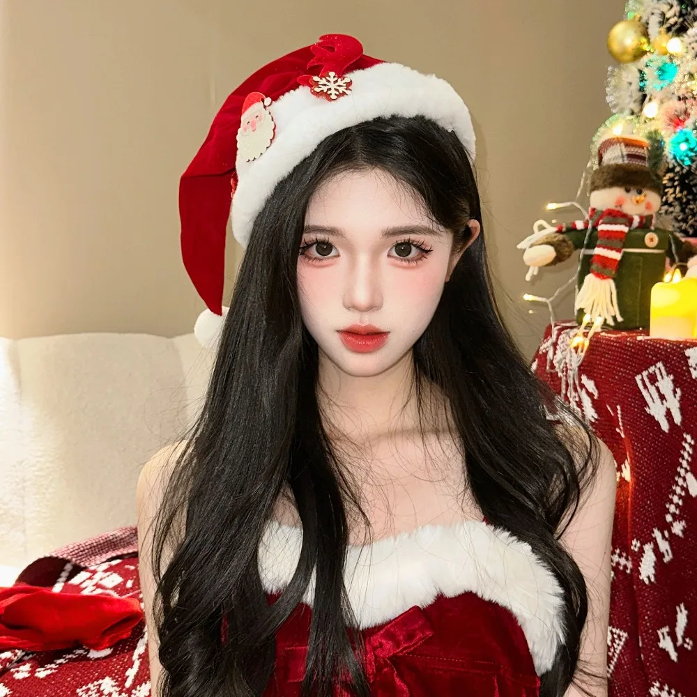 

Merry Christmas Decoration Christmas Sequin Hat Bow Snowflake Santa Claus Hat Green Red Beanie Red Plush Hat Female/Girls