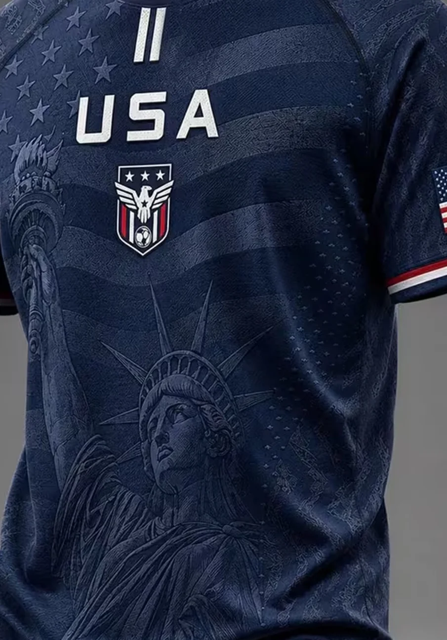 [Printed Design - No Texture] Fashionable casual trendy American-style sports jersey featuring the Statue of Liberty, the Americ