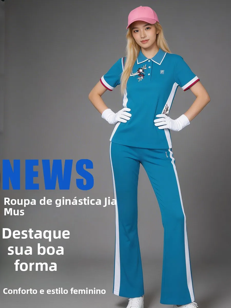 new-summer-short-sleeve-lake-blue-thin-fitness-team-uniform-two-piece-set-jiala-garments-gymnastics-ensemble-for-women