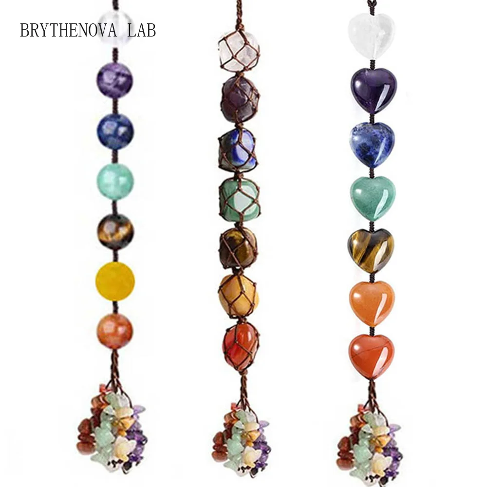 7 Chakras Natural Stones Handmade Hanging Ornament Colorful Crystals Yoga Tassels Meditation Pendant Wall Window Car Home Decor