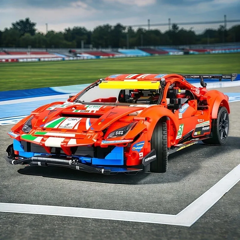 테크니컬 488 GTE AF 코르세 51 레이스카 1684피스 챔피언 GT 42125 시리즈 스포츠카 독점 수집용 모델 장식 키트 성인용
