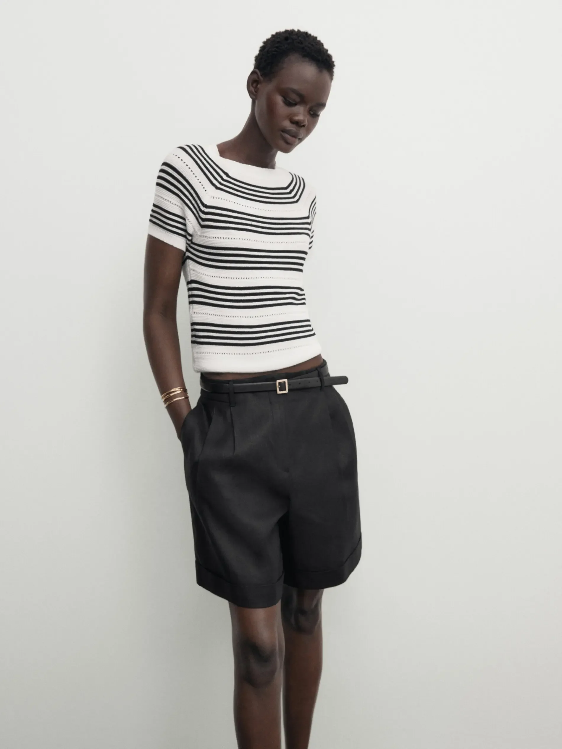 

Ethereal costume 2025 massidutti autumn new style of Women's fashion casual slim-fit striped short-sleeved crew-neck sweater