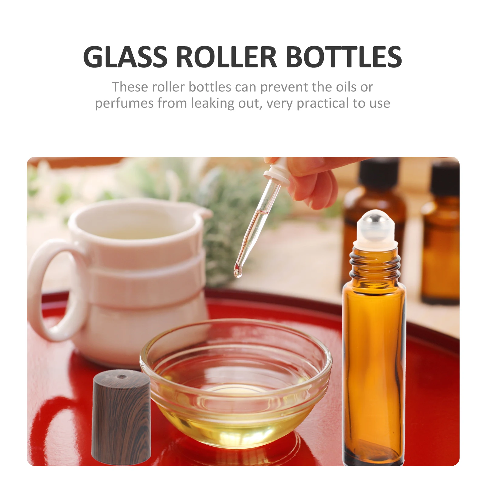 

10pcs Tea Brown Glass Roller Bottles Multi-Function Portable Aroma Perfume Travel Refillable Empty Compact Leak-Proof Essential