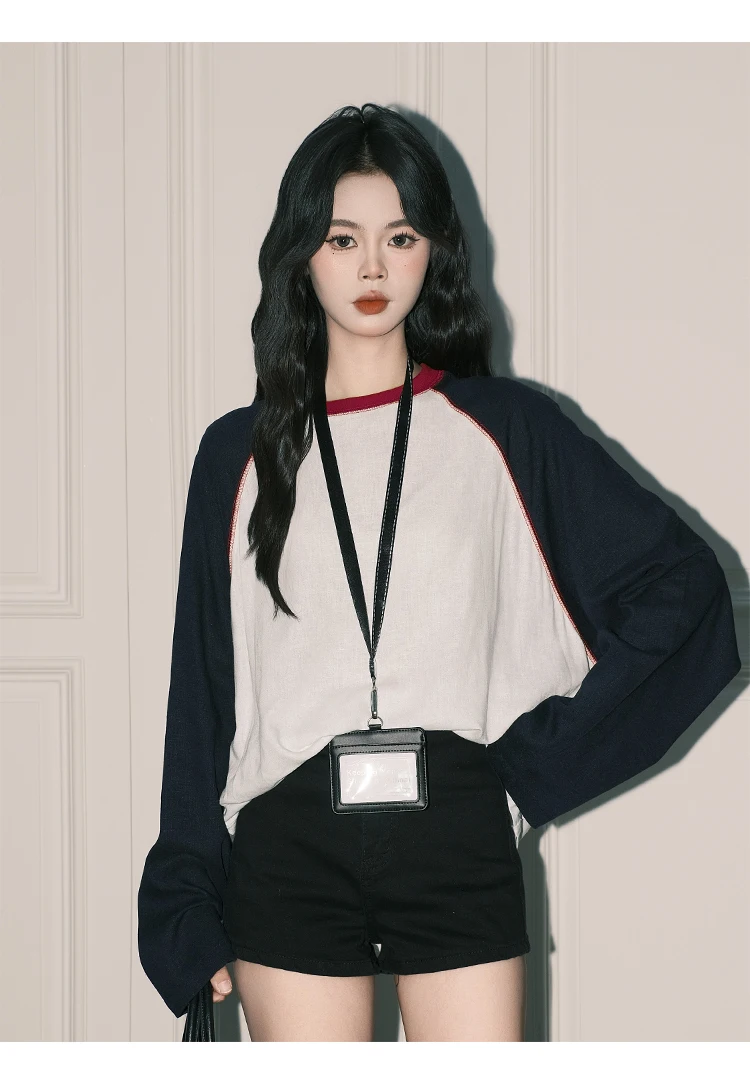 T-shirts à manches longues Art femmes été coton évider ourlet fendu ultraléger séchage rapide collège fille décontracté Streetwear Maillard