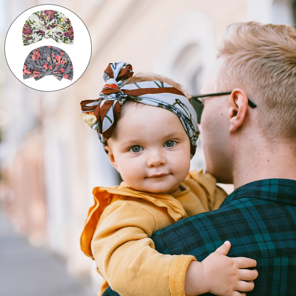 

2Pcs Sleeping Cap for Kids Lovely Bowknot Pattern Children Headwear with Bunny Lightweight Travel-Friendly Wash Use