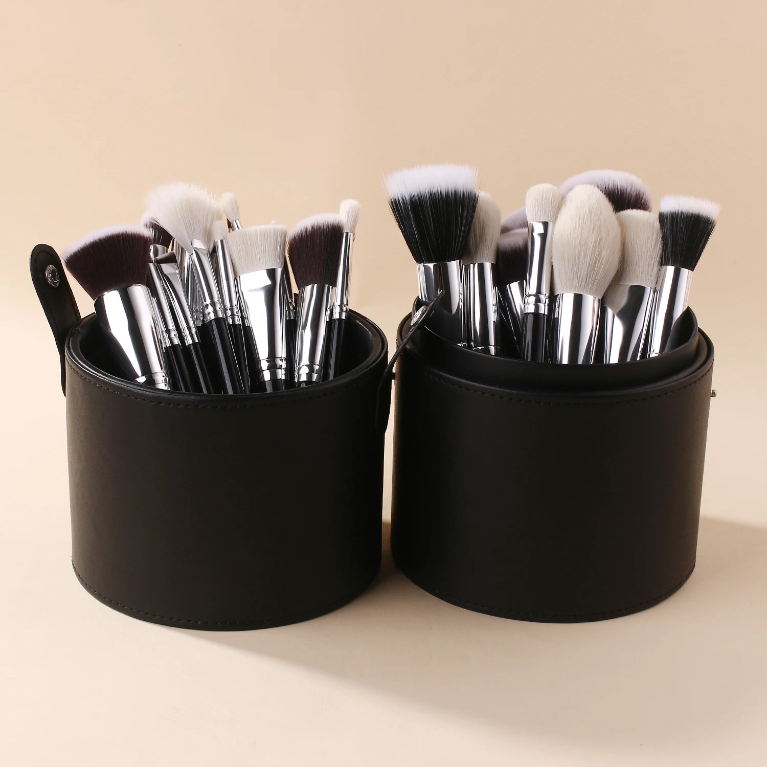 BEILI  1pcs Makeup Brush Cylinder Brushes Storage Holder Organizer Travel Case for Cosmetic Tools PU Leather