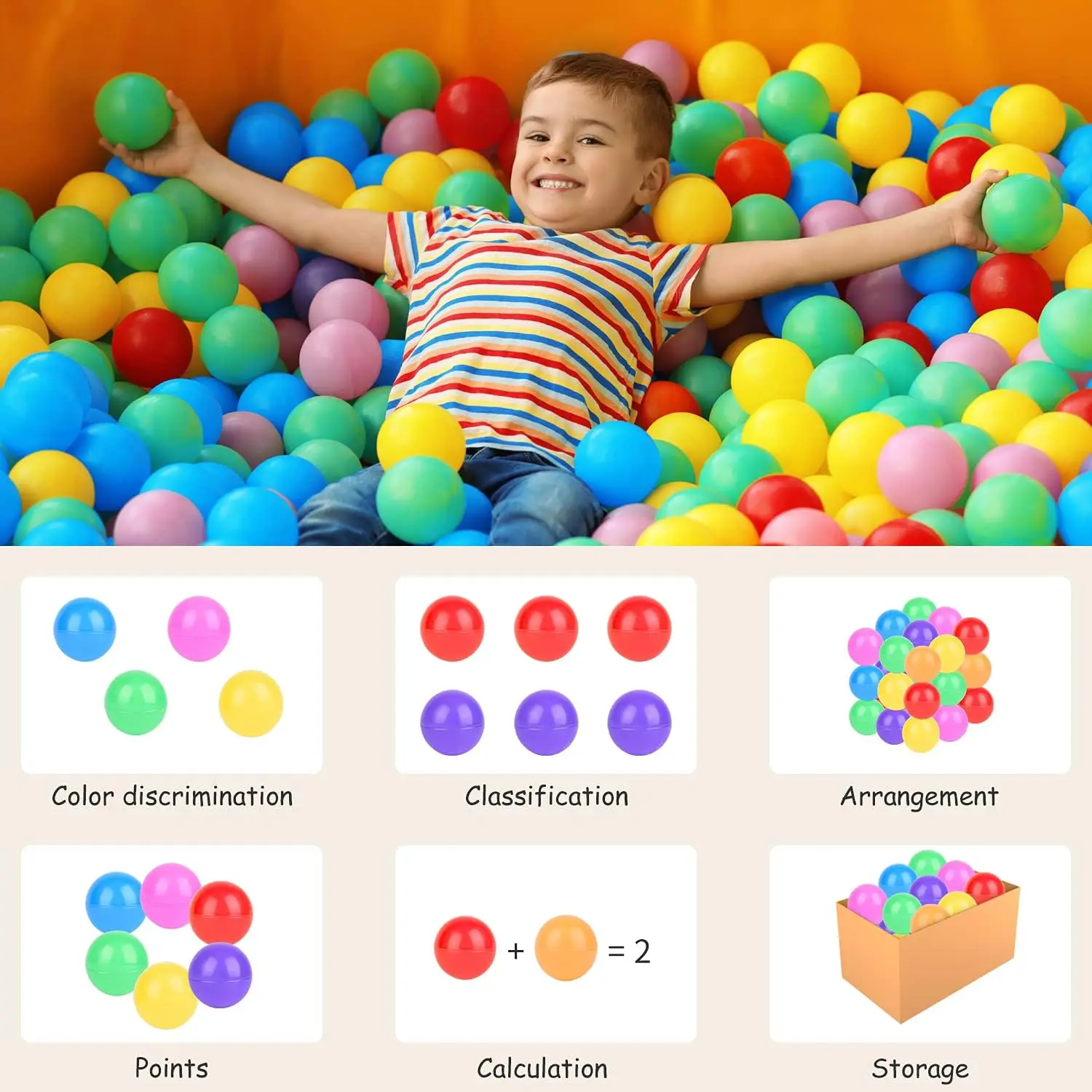 ลูกบอลสำหรับเด็กทารกและเด็กเล็ก สีสันสดใส 50 ลูก ทำจากพลาสติกกันกระแทก - ลูกบอลหลากสีสำหรับเล่นในบ่อบอล ใช้ซ้ำได้