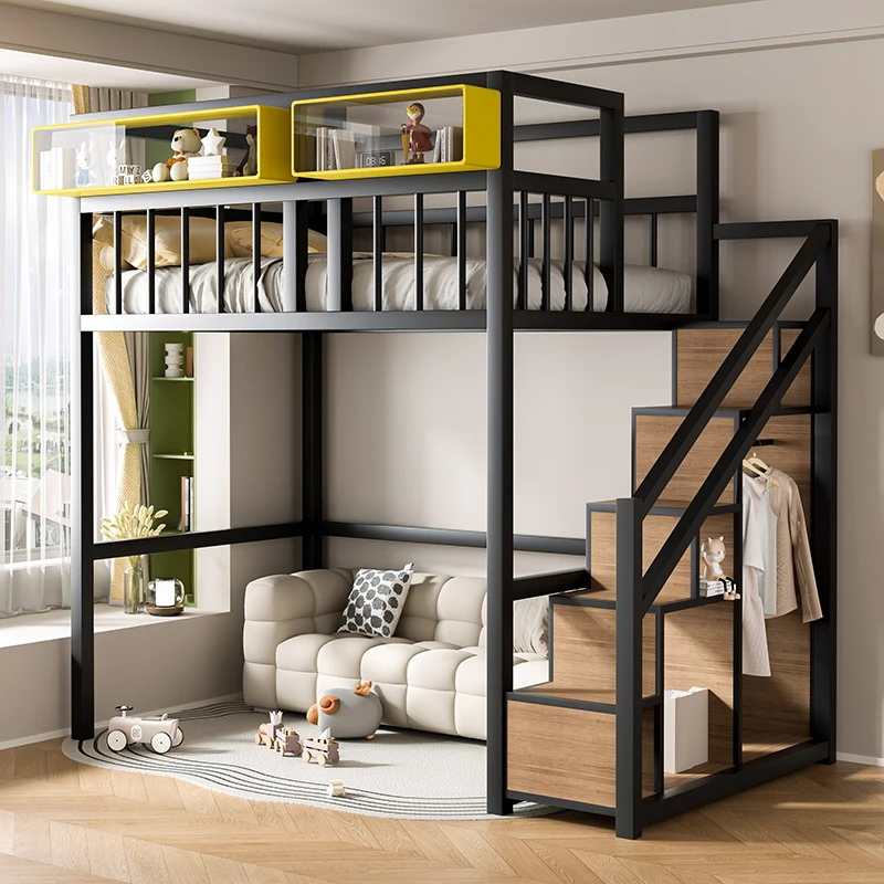 Elevated loft bed Duplex second floor bed Wrought iron children's tree house bold and thickened bed Under empty table