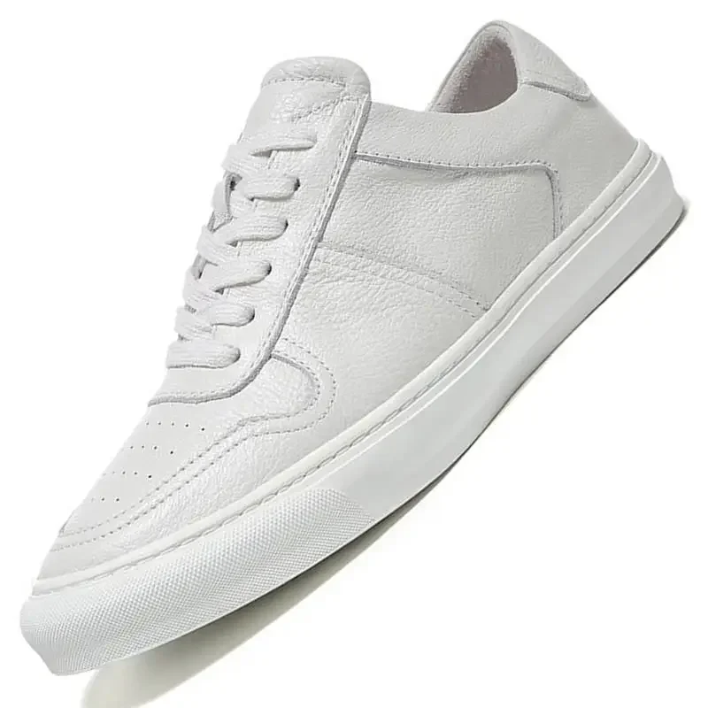 Zapatos blancos sencillos para hombre, zapatillas de marca de lujo a la moda, de cuero de vaca, transpirables, calzado suave para caminar, color blanco y negro, 100%