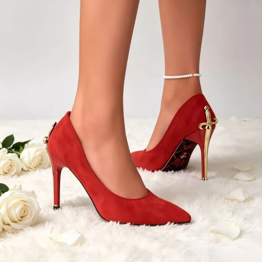 2026 2026 New High Heels Pointed Red Sole Sharp Blade Scepter Napkin Fabric Metallic Sexy Ladies in Arms High-end Red Single Shoes - Aliexpress Deal