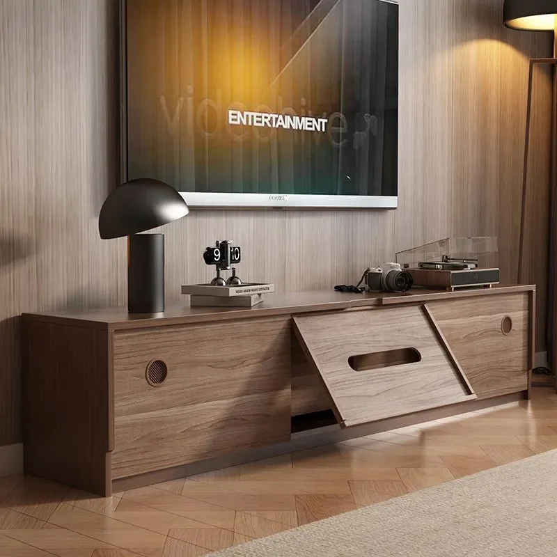 Solid Wood Walnut Color TV Cabinet Side Table Antique Style Coffee Table Combination Living Room Sofa Side Chest Storage