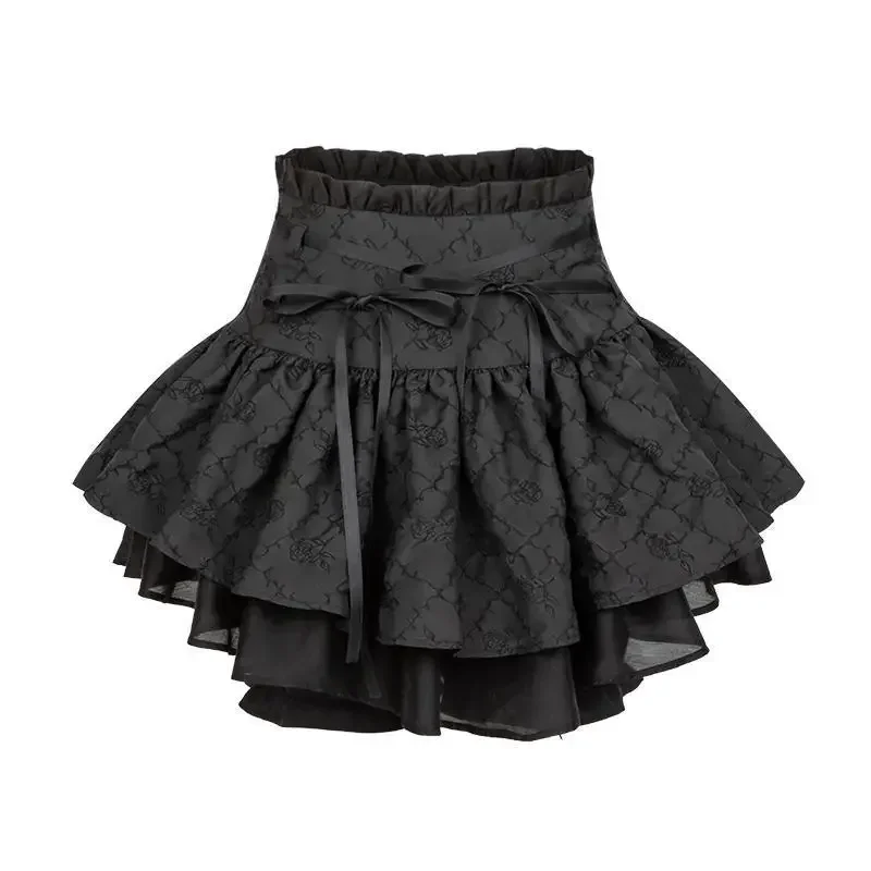 

Harajuku Flower Print Gothic Lolita All Match Clothes Japan Lazy Girl Bottom Punk Y2k Aesthetic High Waist Japan Tiered Skirts