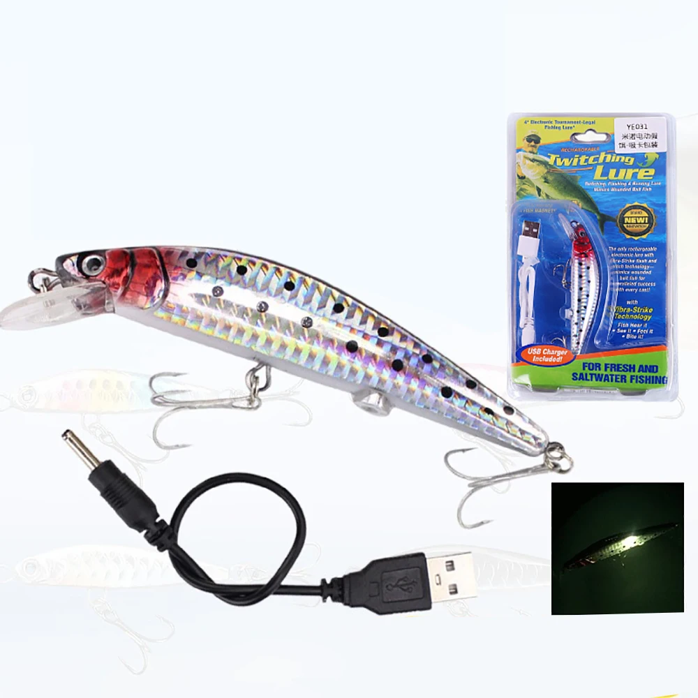 Electric Auto Robotic Minnow Luya Fishing Lures Fishing Tackle USB Rechargeable LED Light Equipment for Lakes Rivers Sea