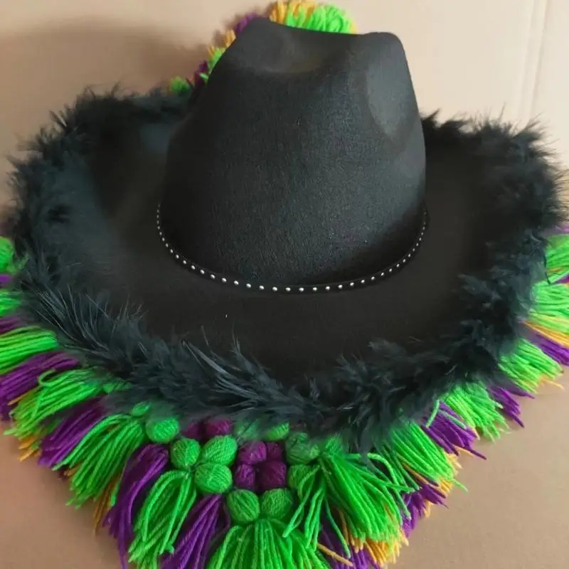 P9FE Cowboyhut, pelzige Federn, Ritterhut für Disco, Haus, Cocktailpartys, Urlaub, pelzige Federn für Komiker, Schauspieler