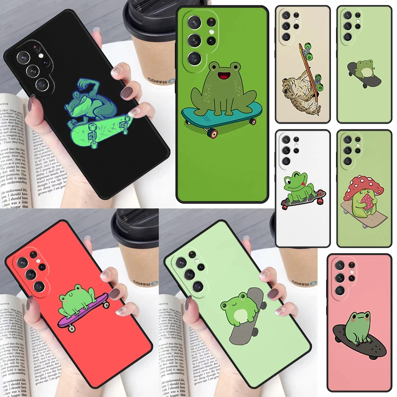 Frog Skateboard Cute Kawaii Phone Case for Samsung Galaxy S26 Ultra S25 S24 S23 S22 S21 S20 Note10 Plus FE Cover Luxury