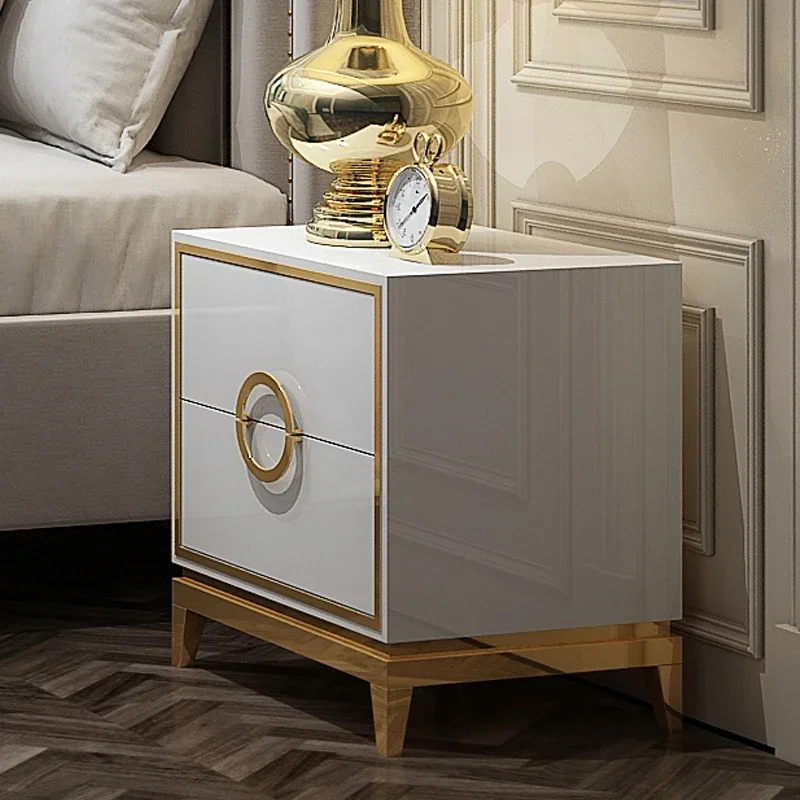 American Light Luxury Post-Modern Bedside Hong Kong-Style Bedside Stainless Steel Hardware Bedside Cabinet