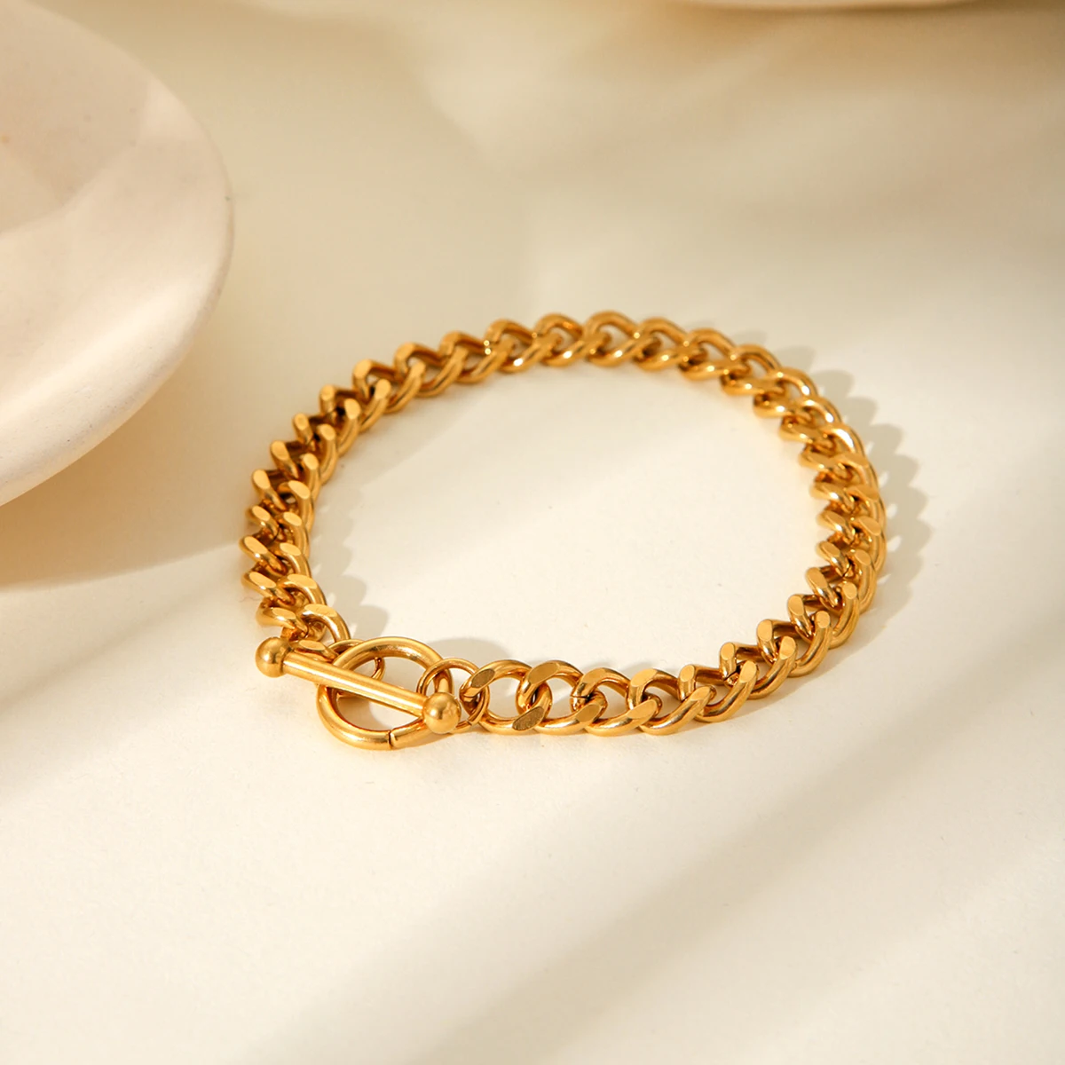Vintage 18k Vergoldetes Edelstahl-Armband Übertriebenes Design Herren Damen Dicke Kette O-Verschluss Armband Party-Schmuck Geschenke – Detail 6