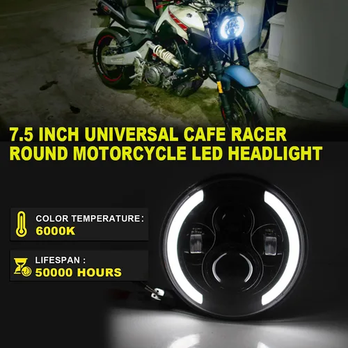 Imagen 2 del producto Luz de cabeza redonda Universal de 7,5 ""para Cafe Racer Bobber Honda faro LED de motocicleta de 7 pulgadas ﻿