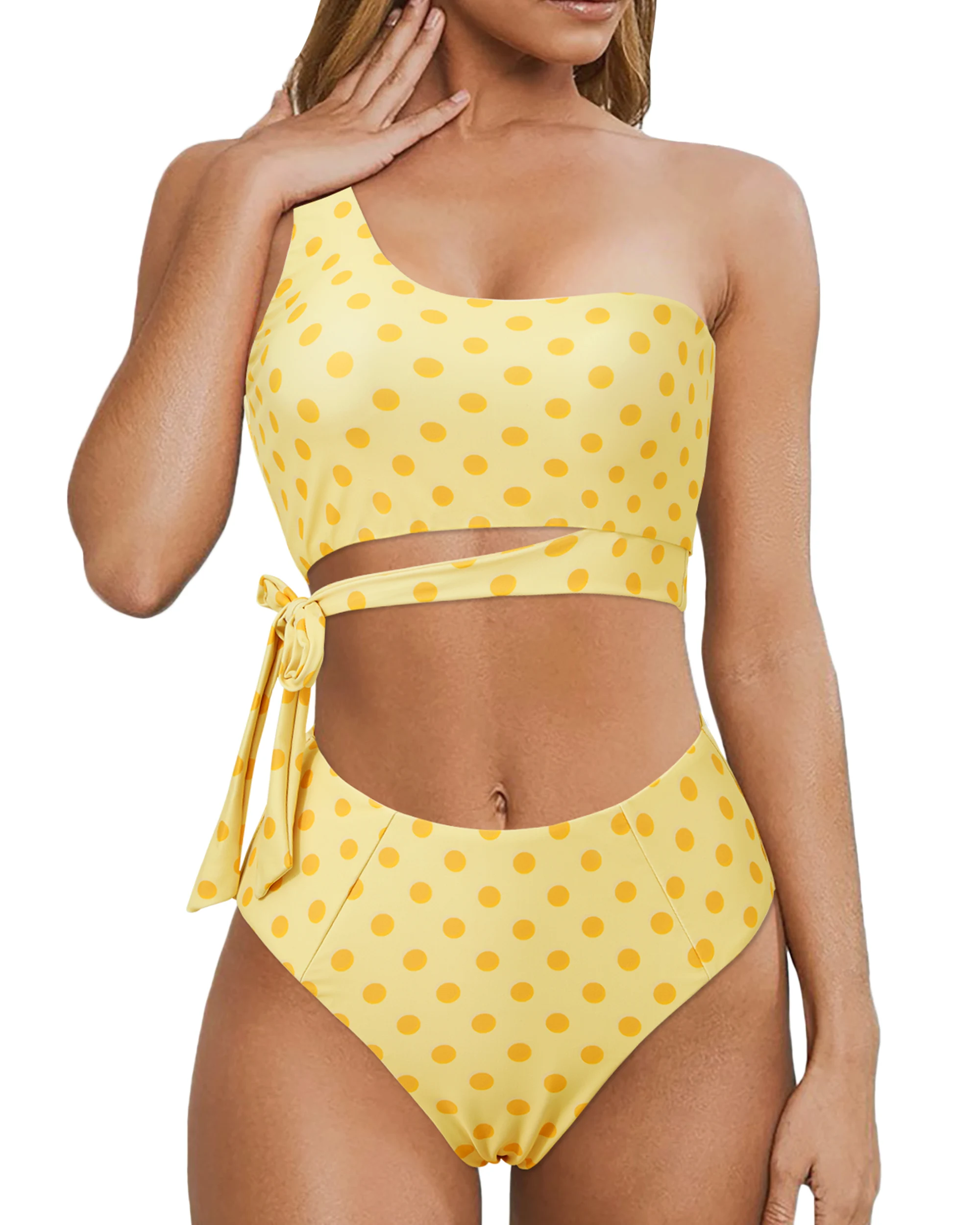 One-Shoulder-Bikini-Set für Damen – Sommer-Badeanzug mit hoher Taille, zweiteiliger Bikini für Frauen – Detail 9