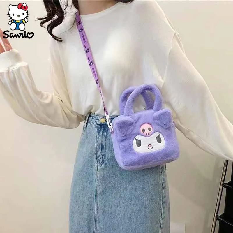 Kawaii Sanrio Bag Anime Figure Kuromi Cinnamoroll Melody Plush Handbag Shoulder Bags Cosmetic Bag Travel Storage Bag Women Gifts