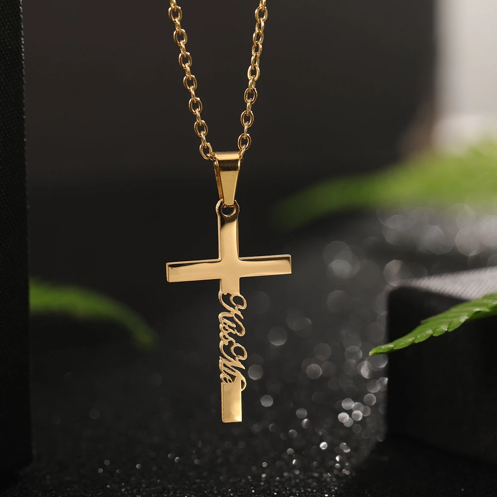 

High-End Gold Plated Faith Cross Necklace Women Luxury Stainless Steel Elegant Minimalist Religious Daily Jewelry