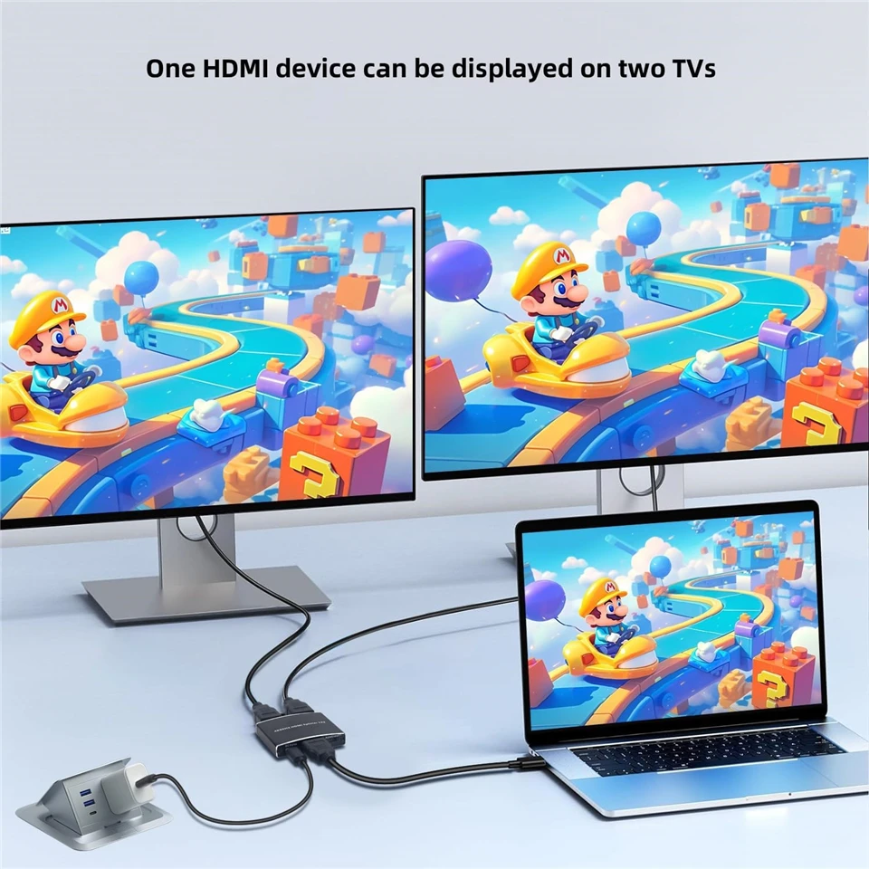 Navceker HDMI Splitter 1x2 4K 60Hz Bypass HDCP 1 in 2 out HDMI to HDMI Splitter 2 Screens Amplifier Adapter For HDTV PS5 Xbox