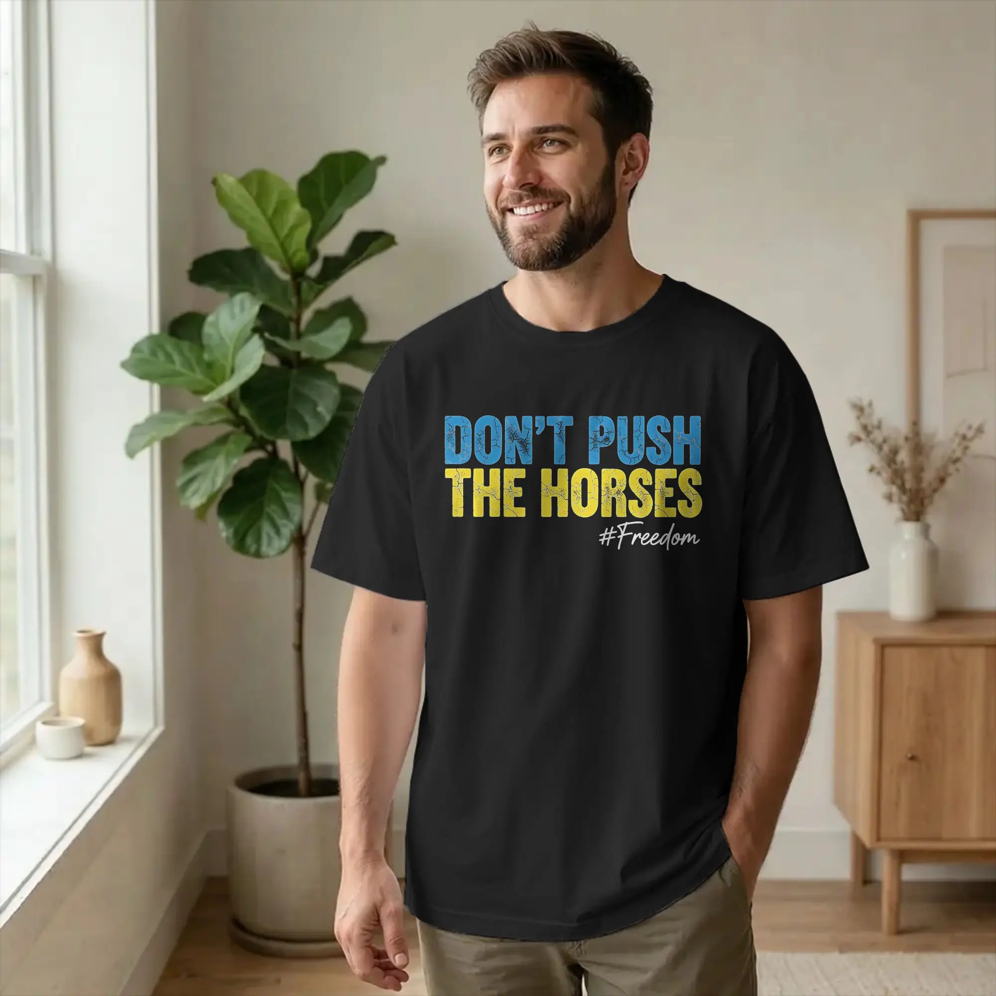 Don't Push The Horses Boxing T Shirts Men's 100% Cotton Leisure T-Shirt Crewneck Meme Ukraine Tees Short Sleeve merch Graphic