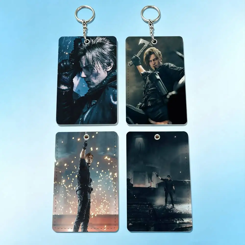 L-Leon S. Kennedy R-RE9 Card Case Leather Card Holder Keychain Key Ring Door Access Tags ID Card Case Keychain