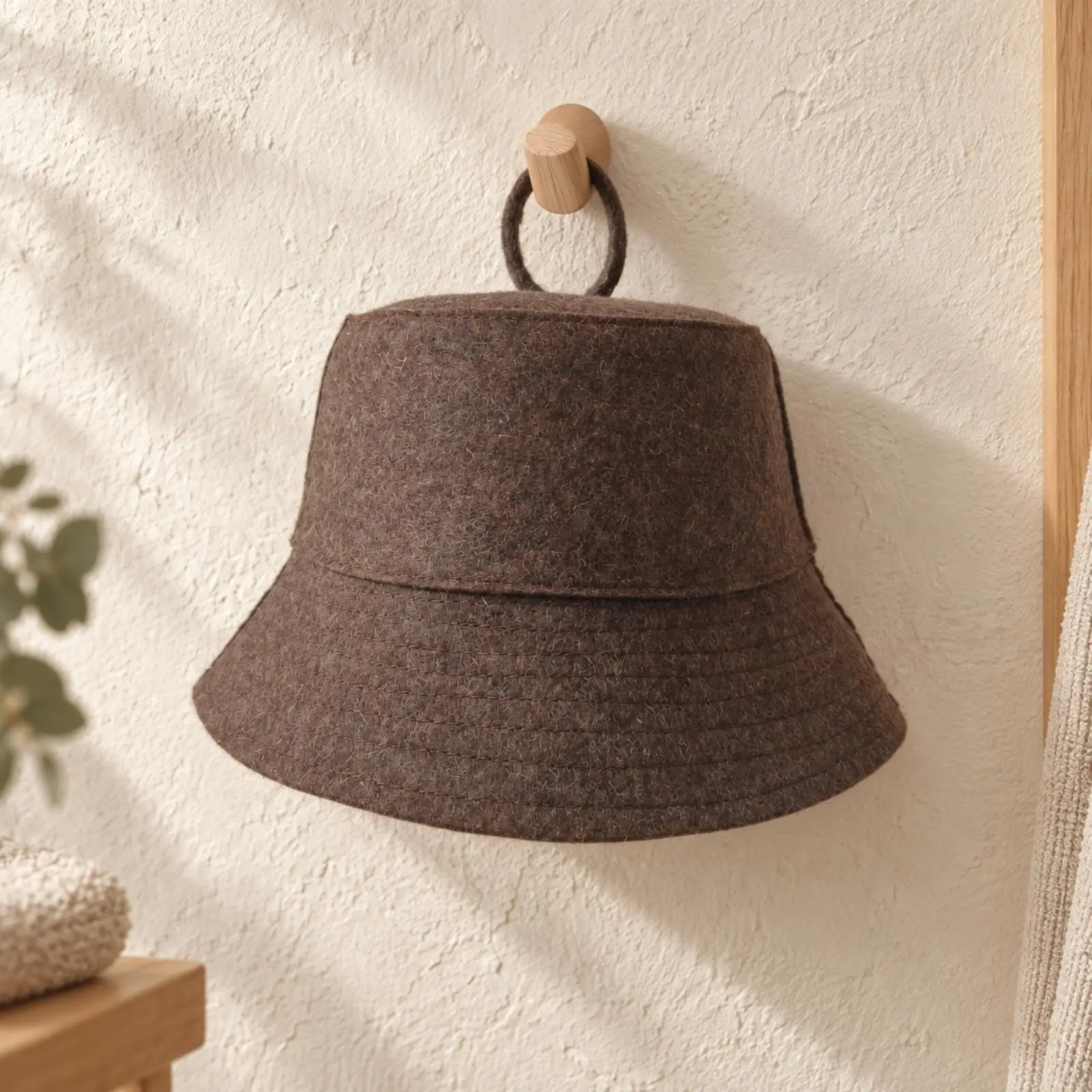 Sauna Hat Pure Wool Bucket Crown Flared Brim Insulating Headwear for Steam Room