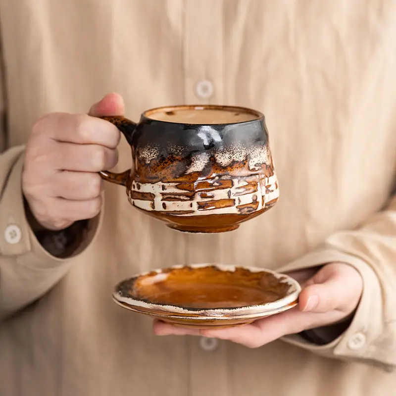 Japanese Coffee Cup Saucer Set Vintage Ceramic Afternoon Tea Mug Cappuccino Latte Coffee Cup Antique Craftsmanship Gift